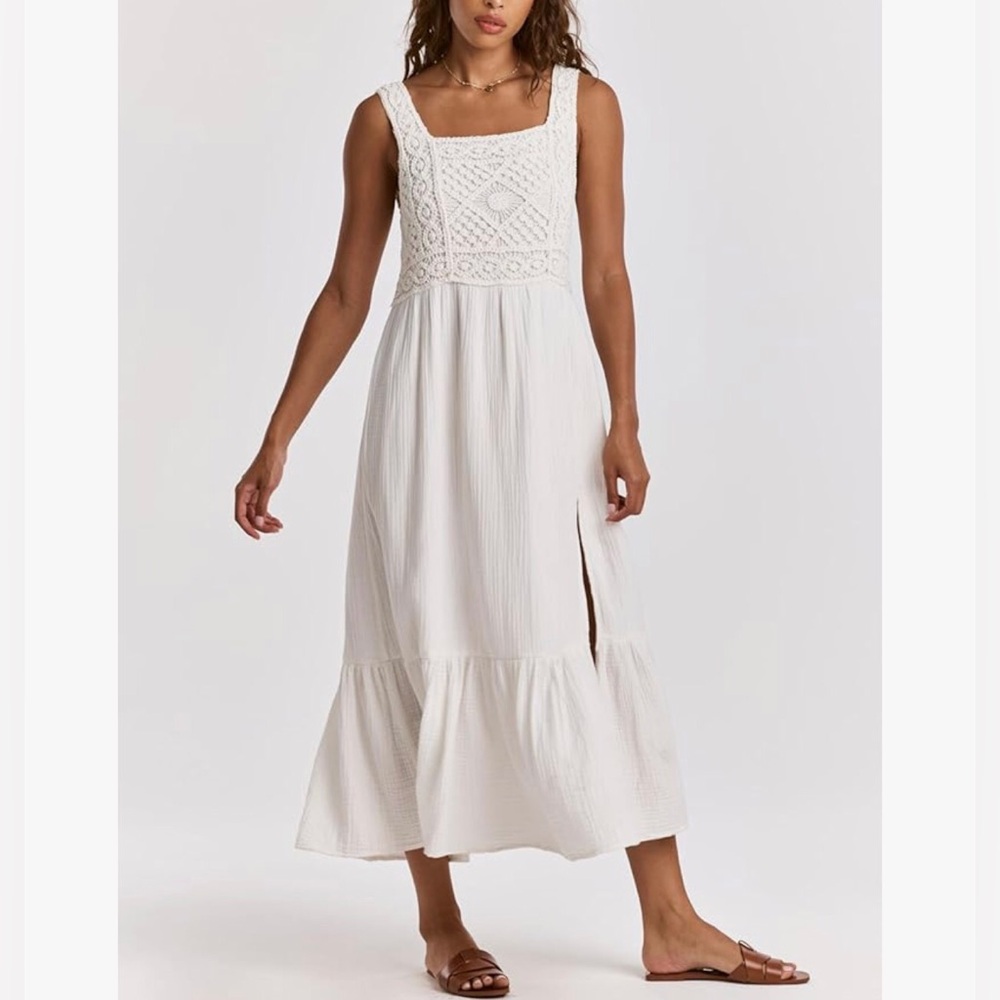 Dear John Chastity Embroidered White Gauze Tank Dress. Medium